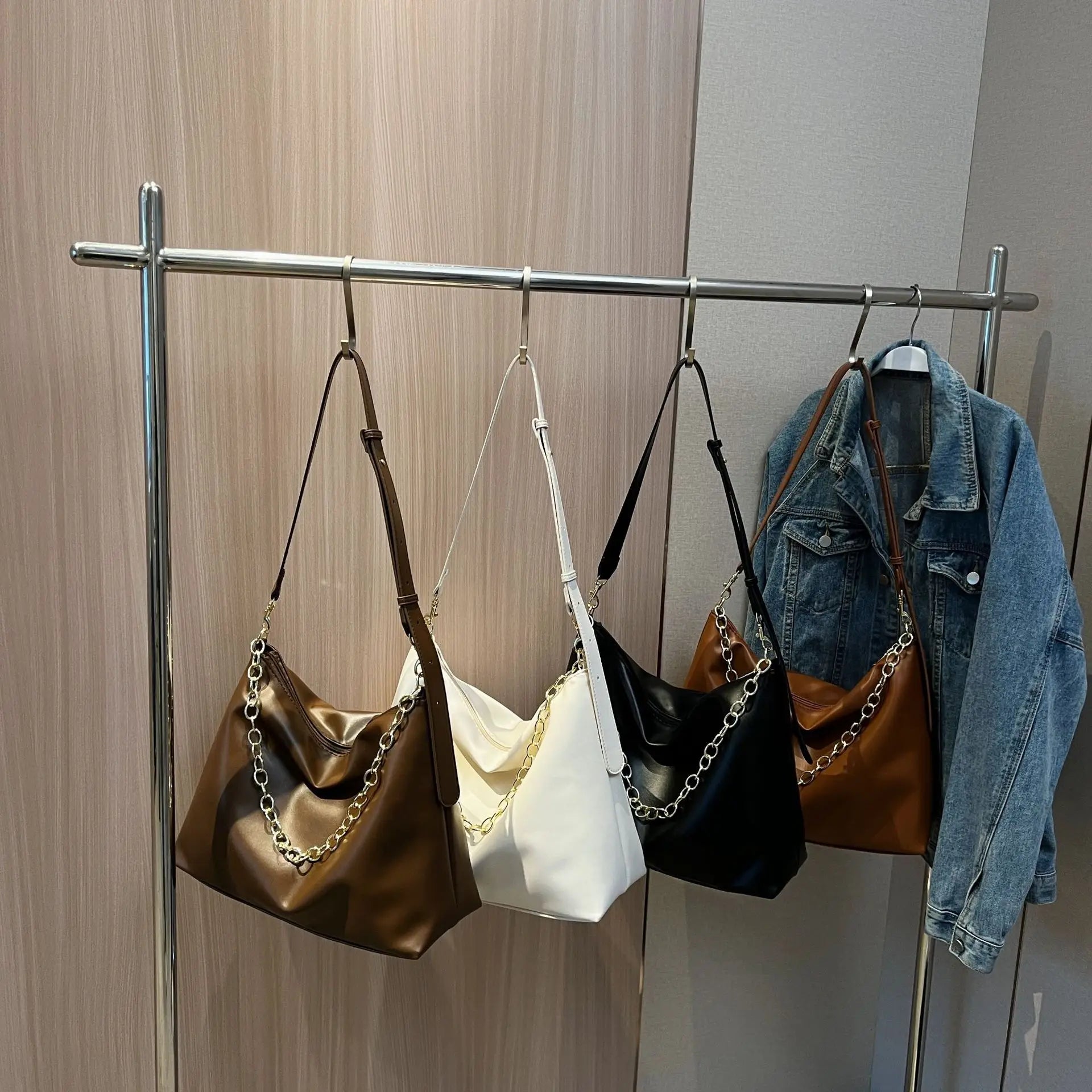 Women Chain Shoulder Bag PU Leather Crossbody Hobo Handbag