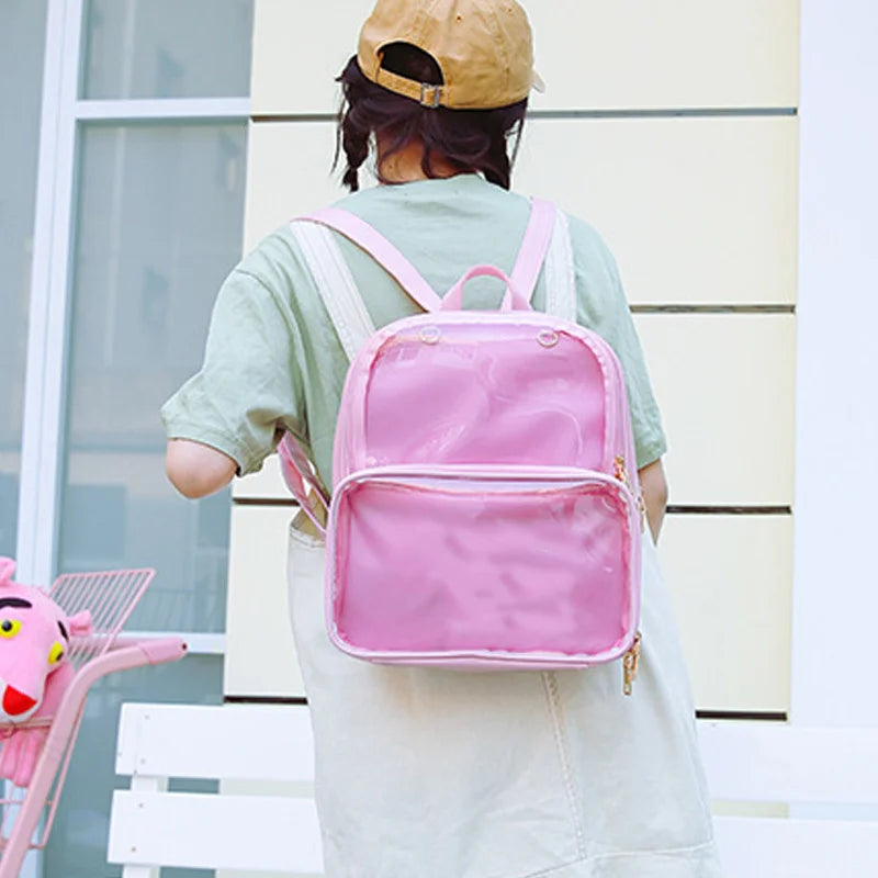 Transparent Student Bags Versatile Leather Backpack Women Travel Bag