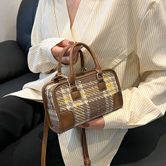 Plaid Wool Crossbody Bag Houndstooth Shoulder Handbag