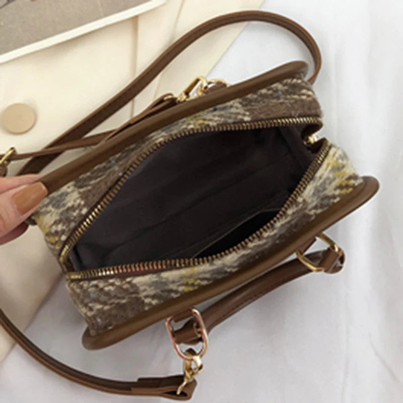 Plaid Wool Crossbody Bag Houndstooth Shoulder Handbag