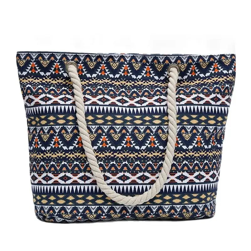 Printed Geometry Canvas Shoulder Bags Large Size Shopping Bags