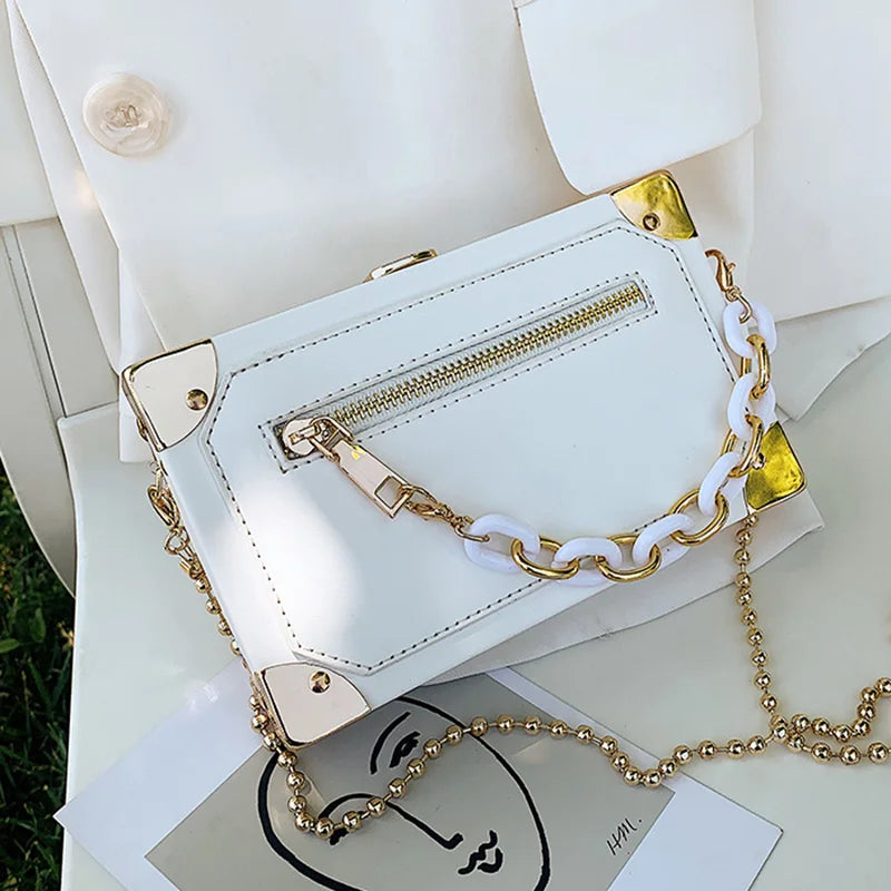 Women Acrylic Small Flap Box Bag Lady Chain Messenger Bag Orange Handbags