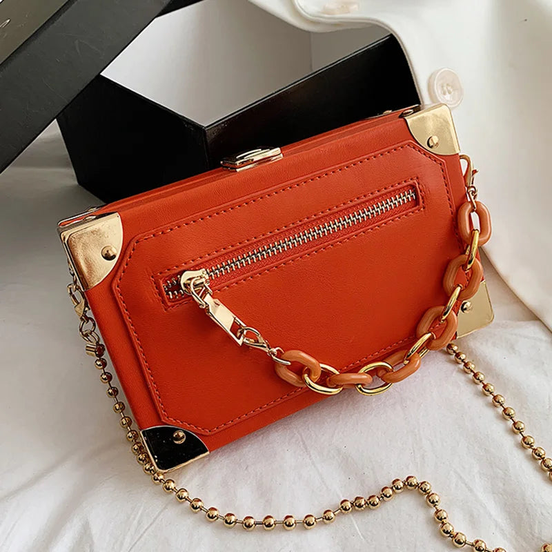 Women Acrylic Small Flap Box Bag Lady Chain Messenger Bag Orange Handbags