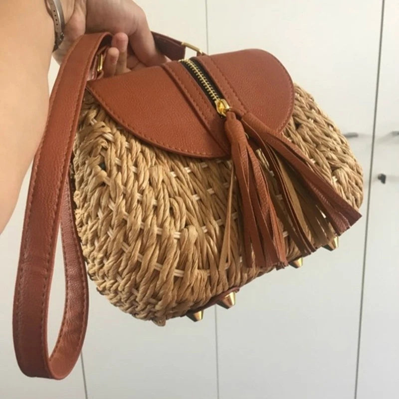 Bohemian Tassel Straw Beach Shoulder Bags