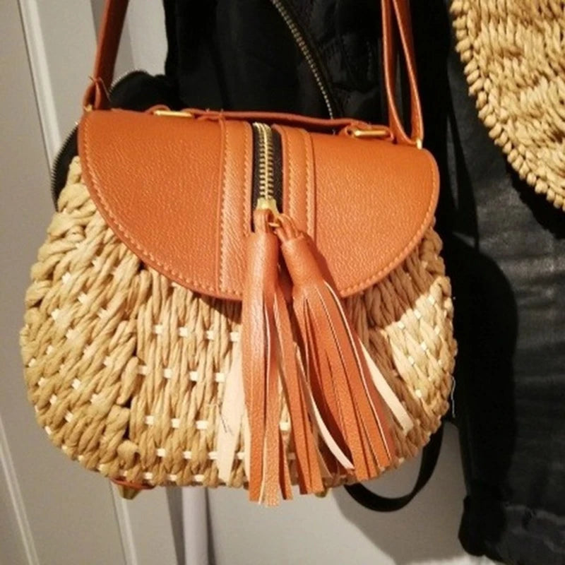 Bohemian Tassel Straw Beach Shoulder Bags
