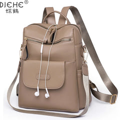 Casual Leather Backpack for Women Large Capacity Travel Bag
