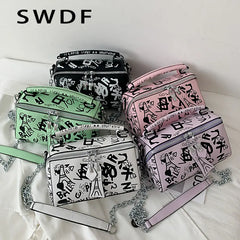 Women Leather Handbags and Purse Crossbody Bags Graffiti Shoulder Bags
