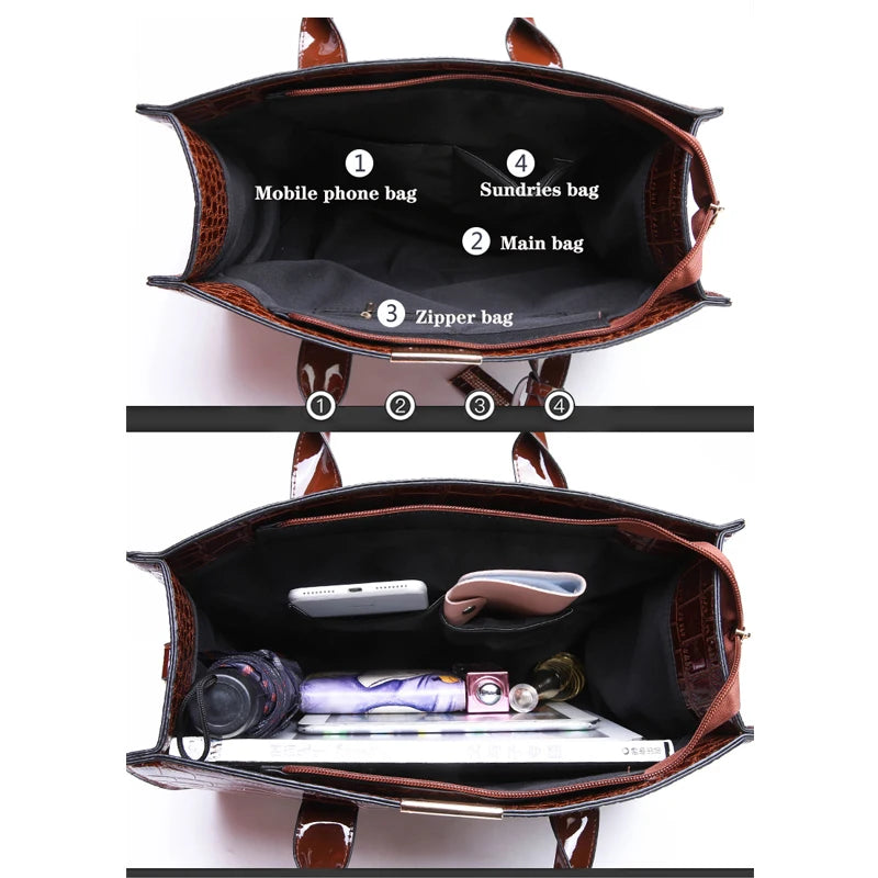 Crocodile Pattern Shoulder Bag Women PU Leather Handbag Female Crossbody Tote