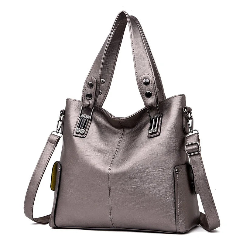 High Women Leather Handbag Rivet Package Large Tote Shoulder Bag Purse