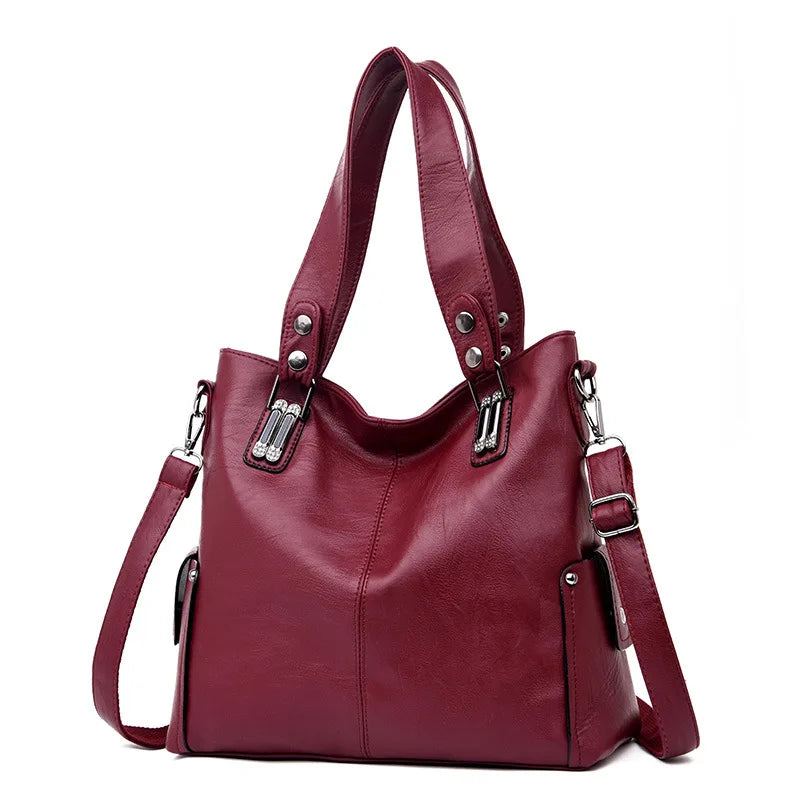 High Women Leather Handbag Rivet Package Large Tote Shoulder Bag Purse