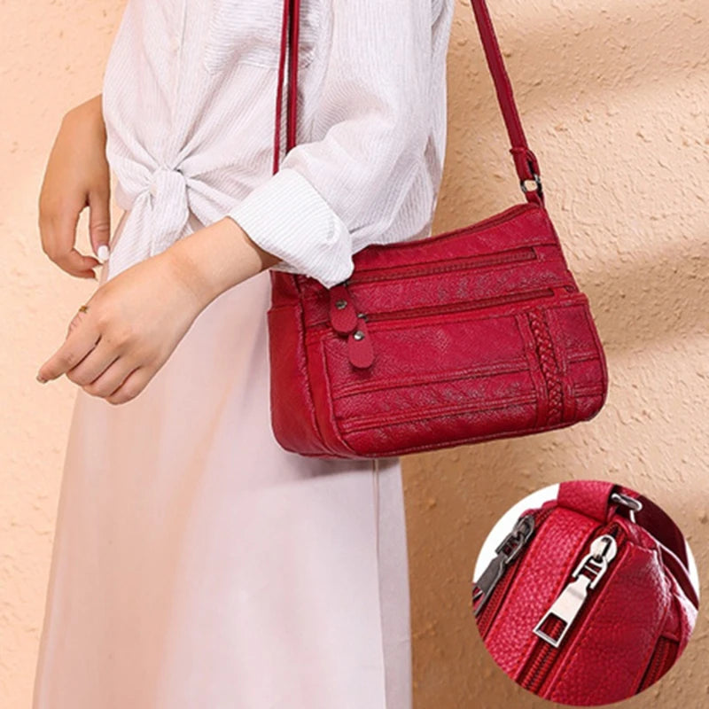 Large Capacity Soft Leather Shoulder Bag Multi-Compartment High Quality