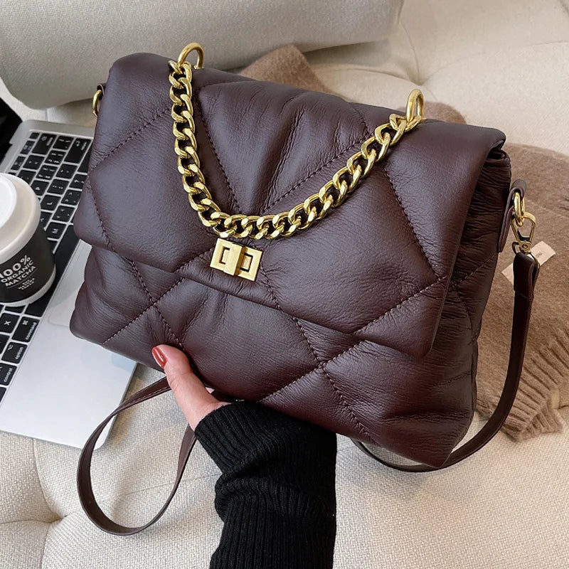 Vintage Rhombus Messenger Bag Soft Leather Chain Bag