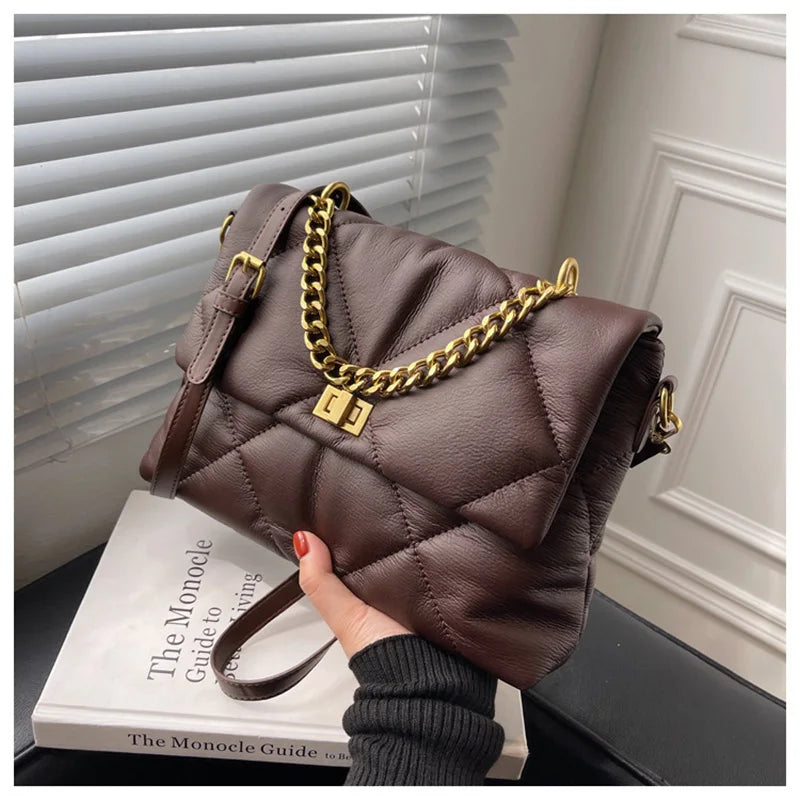 Vintage Rhombus Messenger Bag Soft Leather Chain Bag