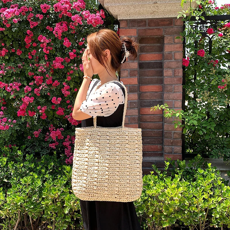 Women's Straw Beach Bag Large Capacity Handbag Shopper Wallet