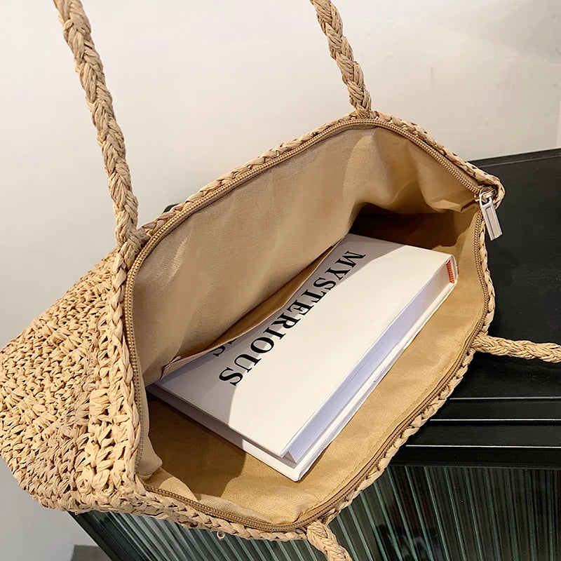 Women's Straw Beach Bag Large Capacity Handbag Shopper Wallet