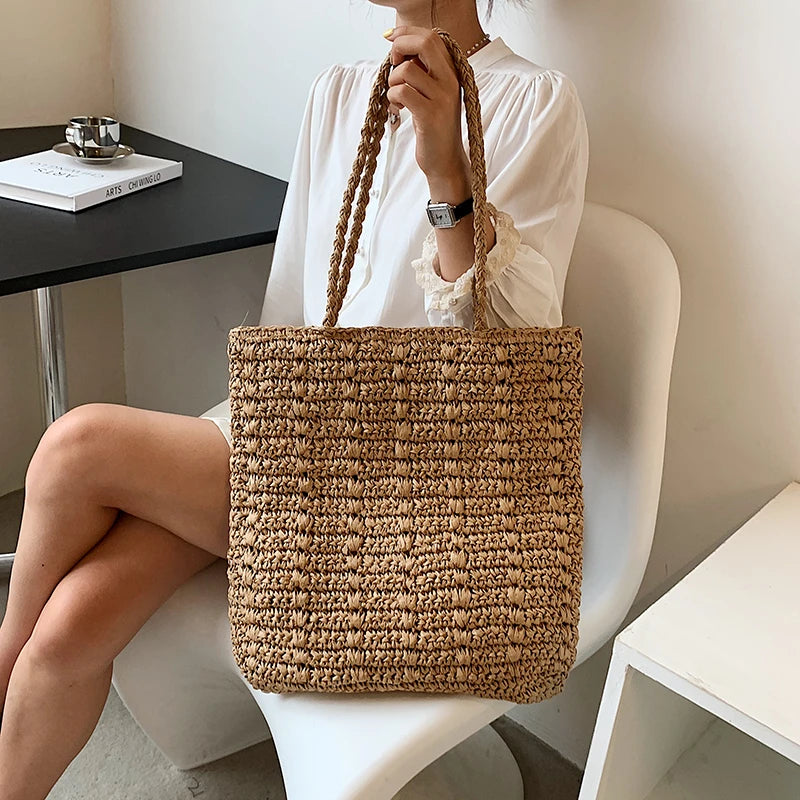 Women's Straw Beach Bag Large Capacity Handbag Shopper Wallet