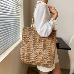 Women's Straw Beach Bag Large Capacity Handbag Shopper Wallet