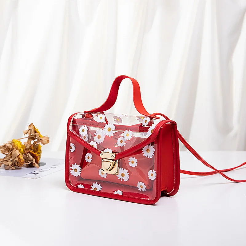 Daisy Pattern Tote Bag Transparent Shoulder Handbag with Chain Strap