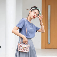 Daisy Pattern Tote Bag Transparent Shoulder Handbag with Chain Strap