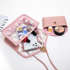 Daisy Pattern Tote Bag Transparent Shoulder Handbag with Chain Strap