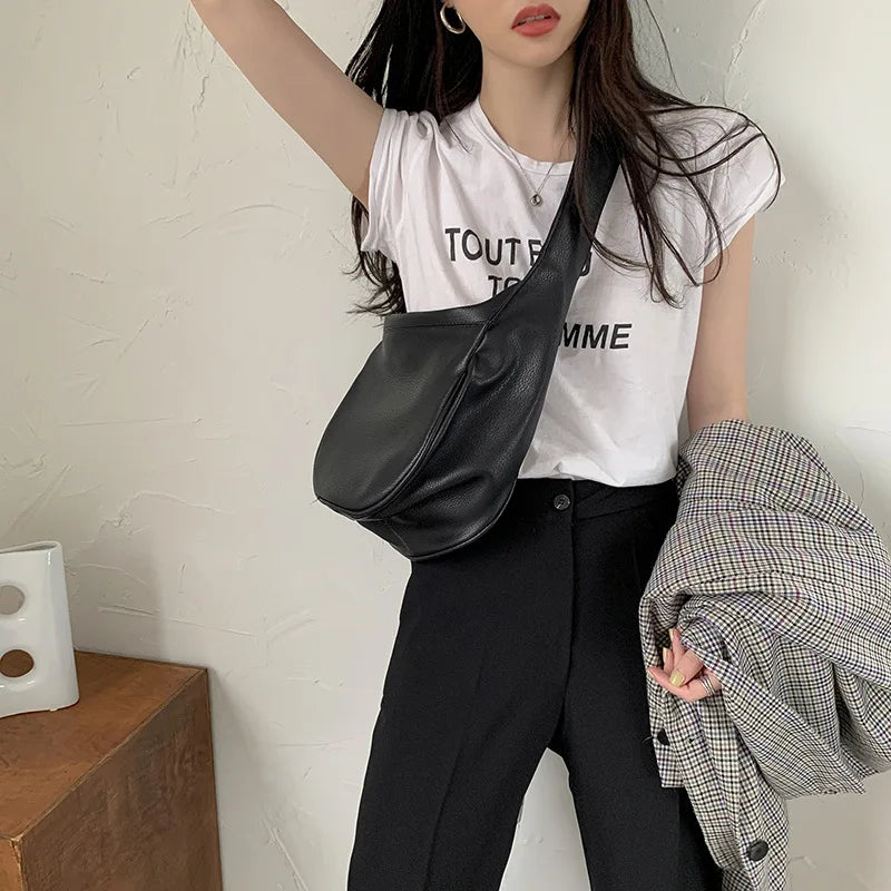 Women's Dumpling Bag Large Capacity PU Leather Shoulder Crossbody Handbag
