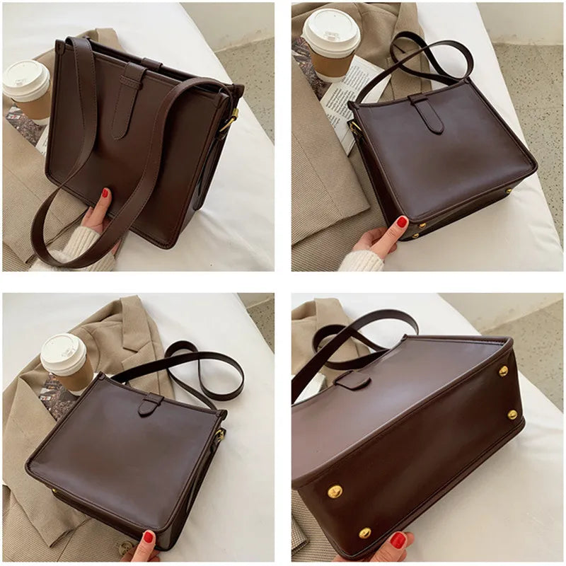 Women Bucket Bag Large Capacity PU Leather All-match Shoulder Bags