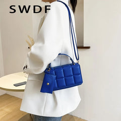 Plaid PU Leather Crossbody Shoulder Bag Clutch Handbag with Purse