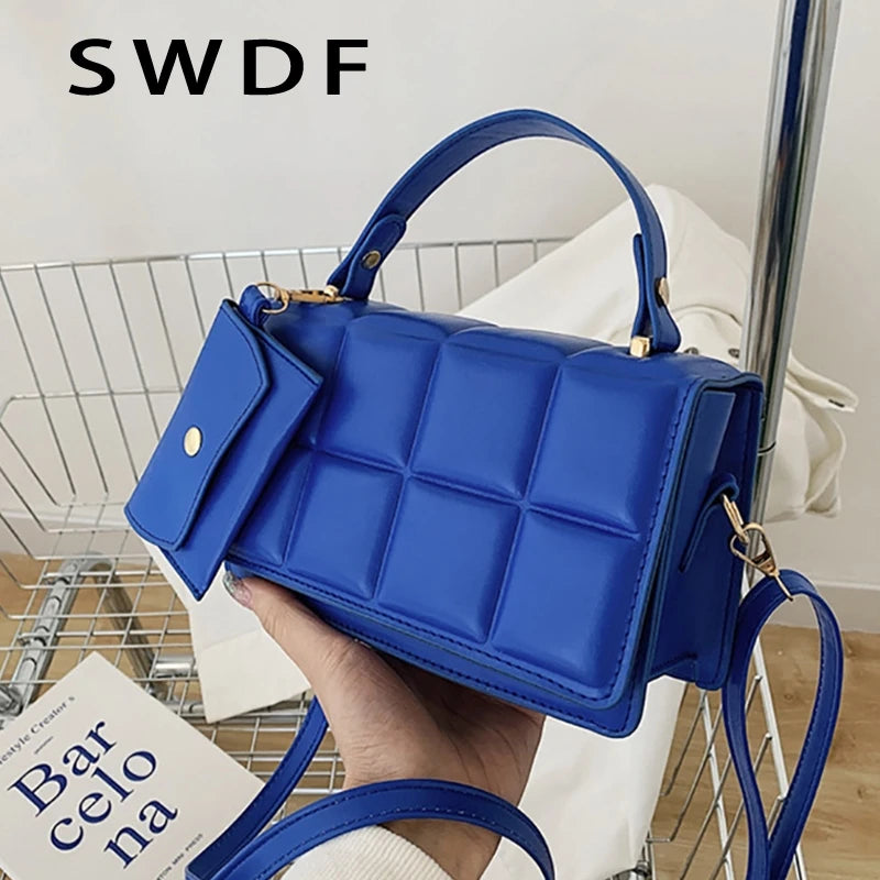 Plaid PU Leather Crossbody Shoulder Bag Clutch Handbag with Purse