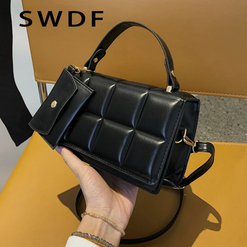 Plaid PU Leather Crossbody Shoulder Bag Clutch Handbag with Purse