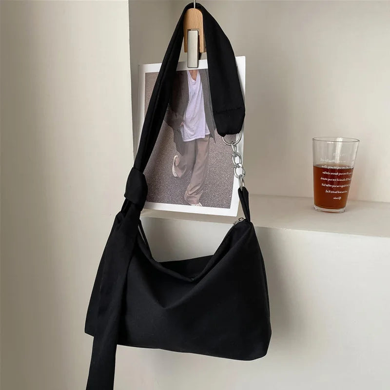 Women Canvas Crossbody Bag Chain Straps Shoulder Shopper Beach Bolsa