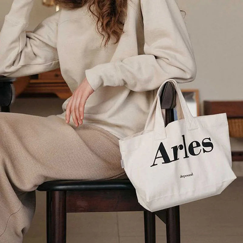 Casual Shoulder Bag Large Capacity Letter Printed Handbag Canvas Tote