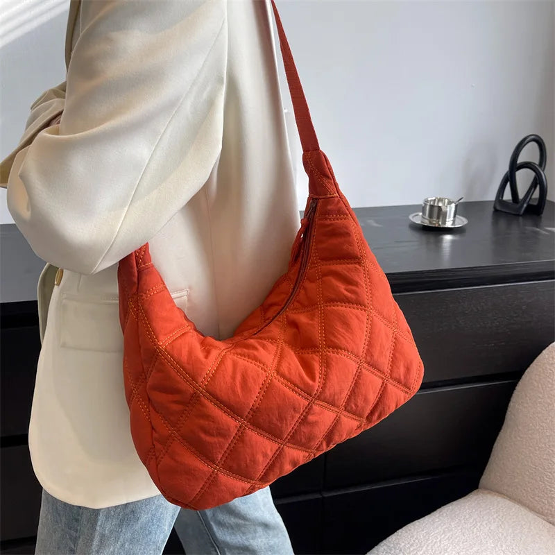 Embroidered Rhombus Down Shoulder Bag for Women