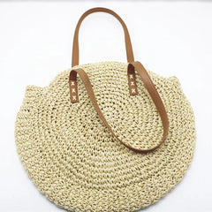 Women's Large Hand-Woven Straw Tote Bag for Beach Holiday