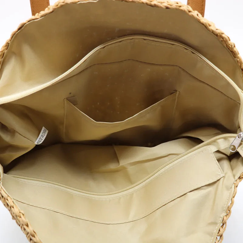 Women's Large Hand-Woven Straw Tote Bag for Beach Holiday