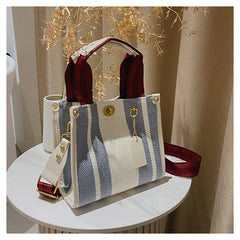 Spring Autum Canvas Stripe Tote Bag Vintage Shoulder Crossbody Bags