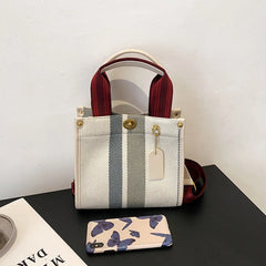 Spring Autum Canvas Stripe Tote Bag Vintage Shoulder Crossbody Bags