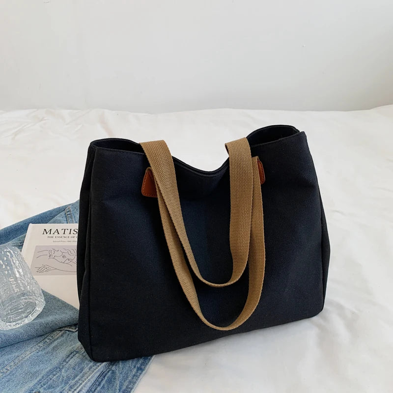 Japanese Style Canvas Shoulder Bag Large Capacity Tote Bag