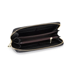 Rhomboid Quilted Zip Leather Long Clutch Bag with Wrist Strap