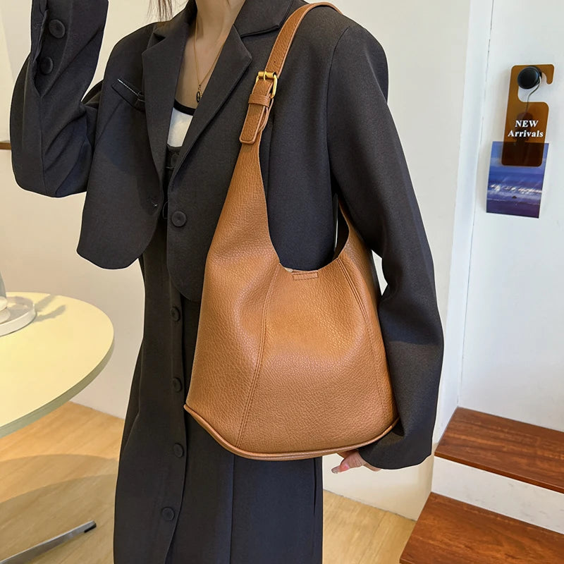 Women Shoulder Bags Casual PU Leather Daily Bucket Soft Surface Big Pockets Mult