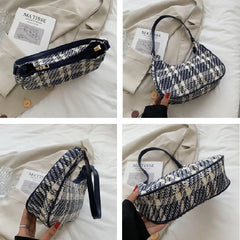 Plaid Canvas Women's Totes Crescent Shoulder Bag Zipper Handbags