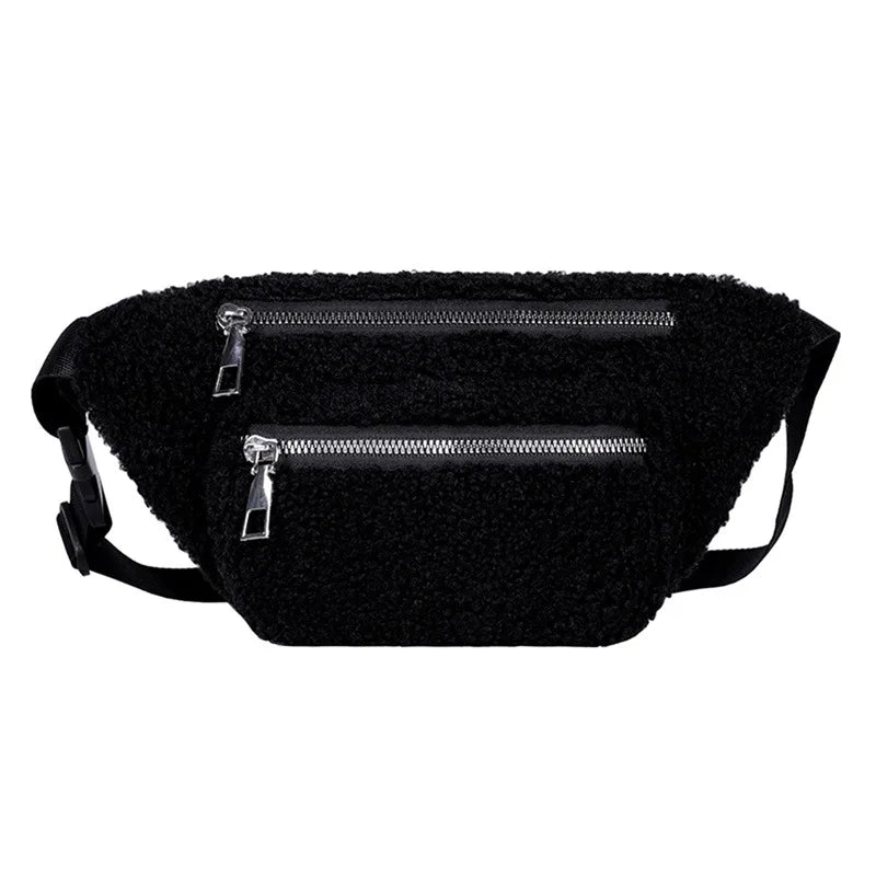 Plush Women's Waist Bag Solid Shoulder Crossbody Chest Bag