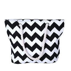 Striped Canvas Tote Bag - Women's Summer Shopping Beach Handbag