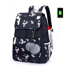 Girls Laptop Backpack USB School Bag Cat Backpack