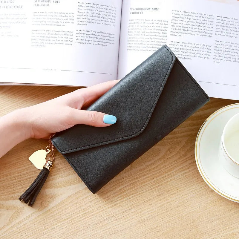 Gray Red Long Section Clutch Wallet Soft PU Leather Money Bag