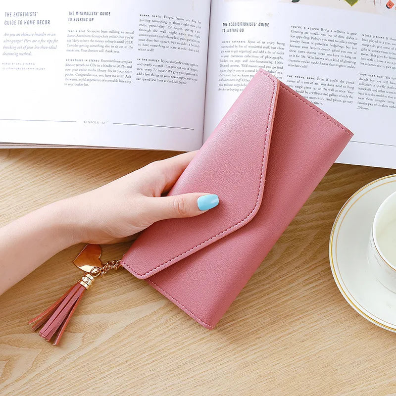 Gray Red Long Section Clutch Wallet Soft PU Leather Money Bag