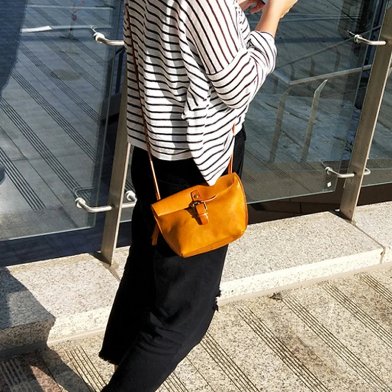 Retro Phone Bag for Girls Soft Leather Messenger Bag
