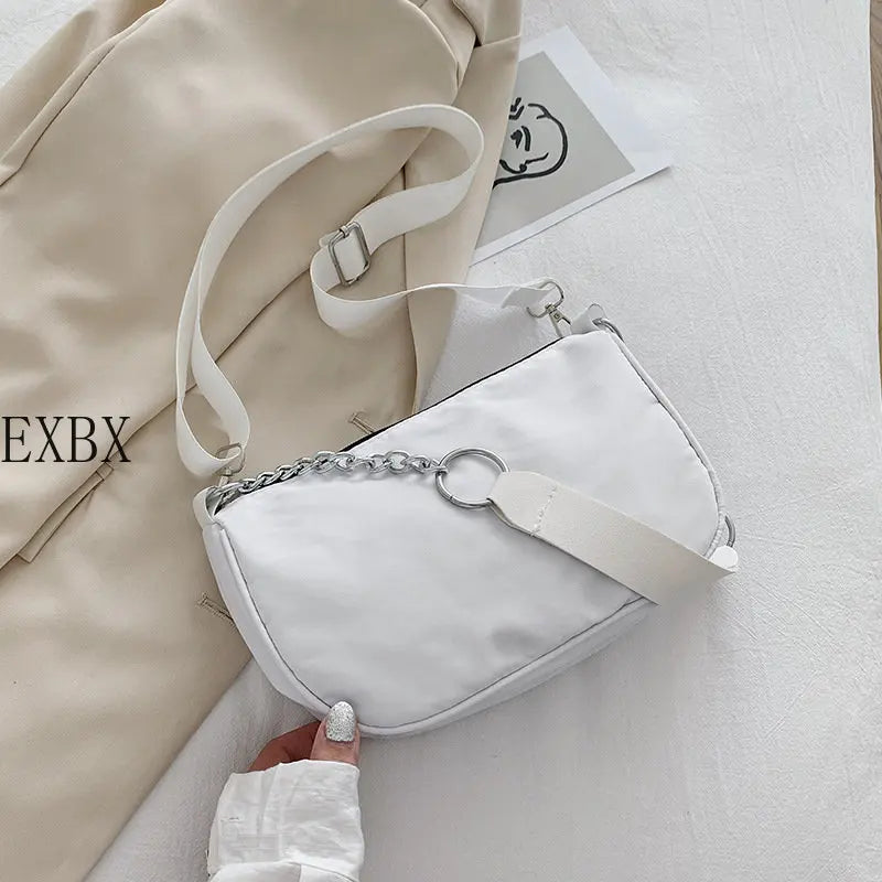 Vintage Nylon Chain Crossbody Bag Women Casual Shoulder Messenger Bags
