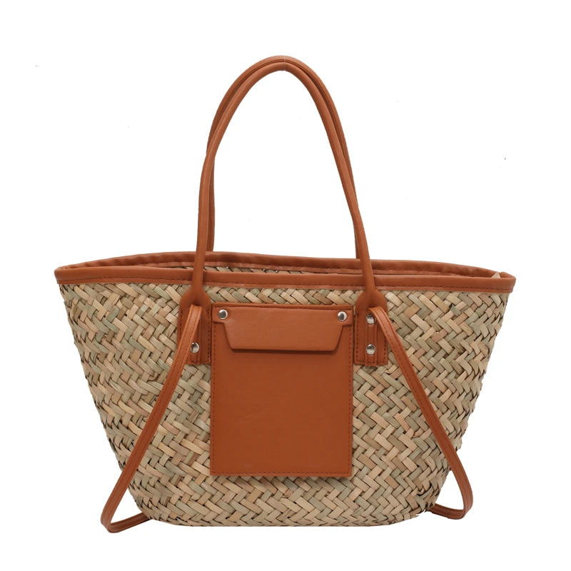 Summer Rattan Shoulder Bag Large Woven Tote Handbag