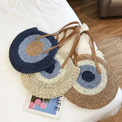 Summer Bohemia Large Round Straw Beach Shoulder Bag