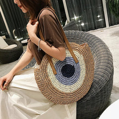 Summer Bohemia Large Round Straw Beach Shoulder Bag